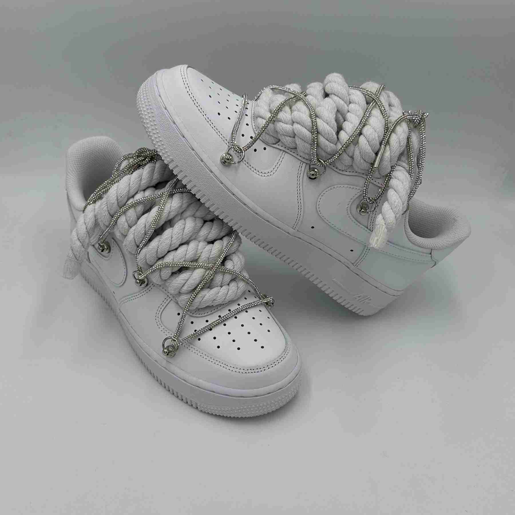 Nike Air Force 1 "Rope Laces White" Triple Swarovski Silver