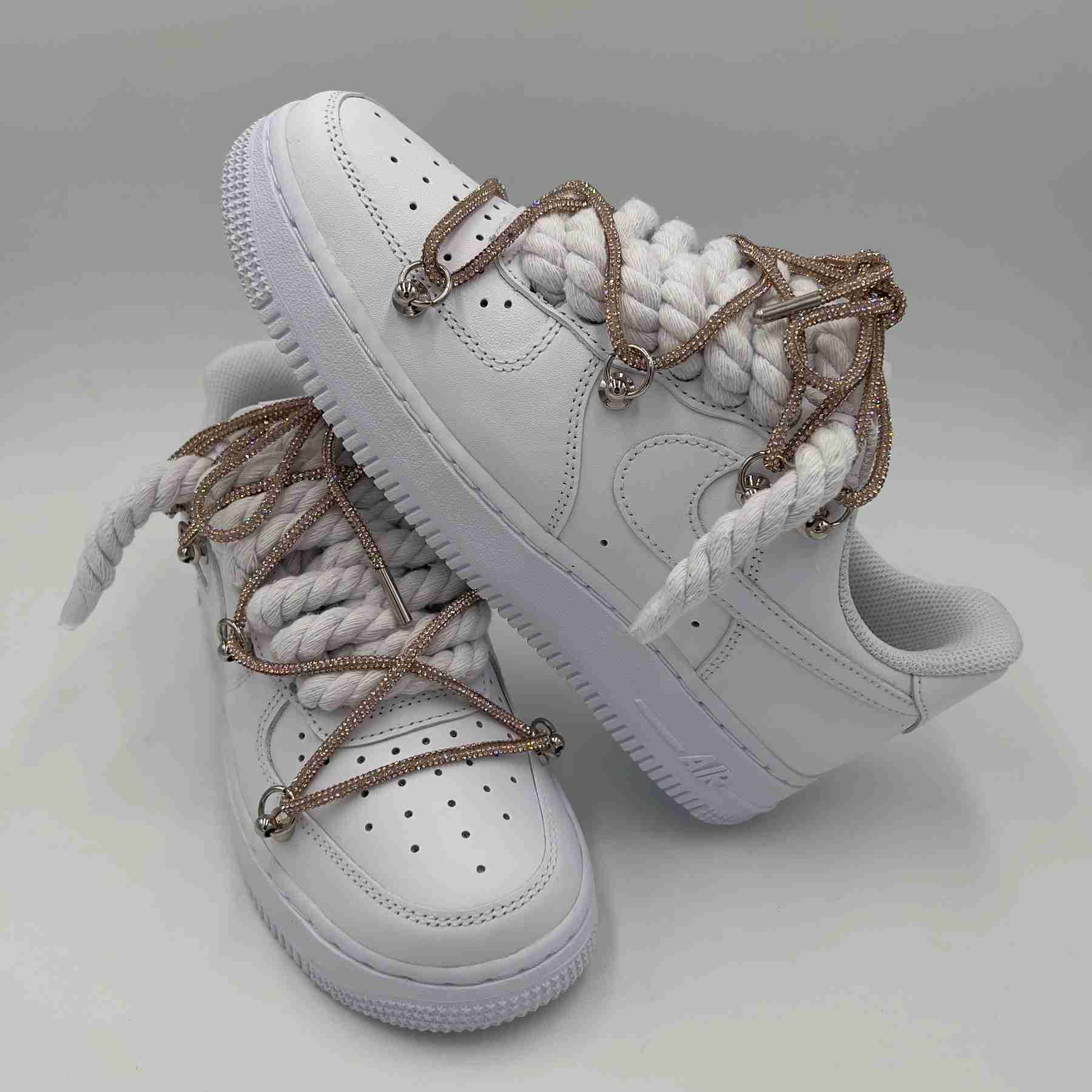 Nike Air Force 1 "Rope Laces White" Triple Swarovski Gold